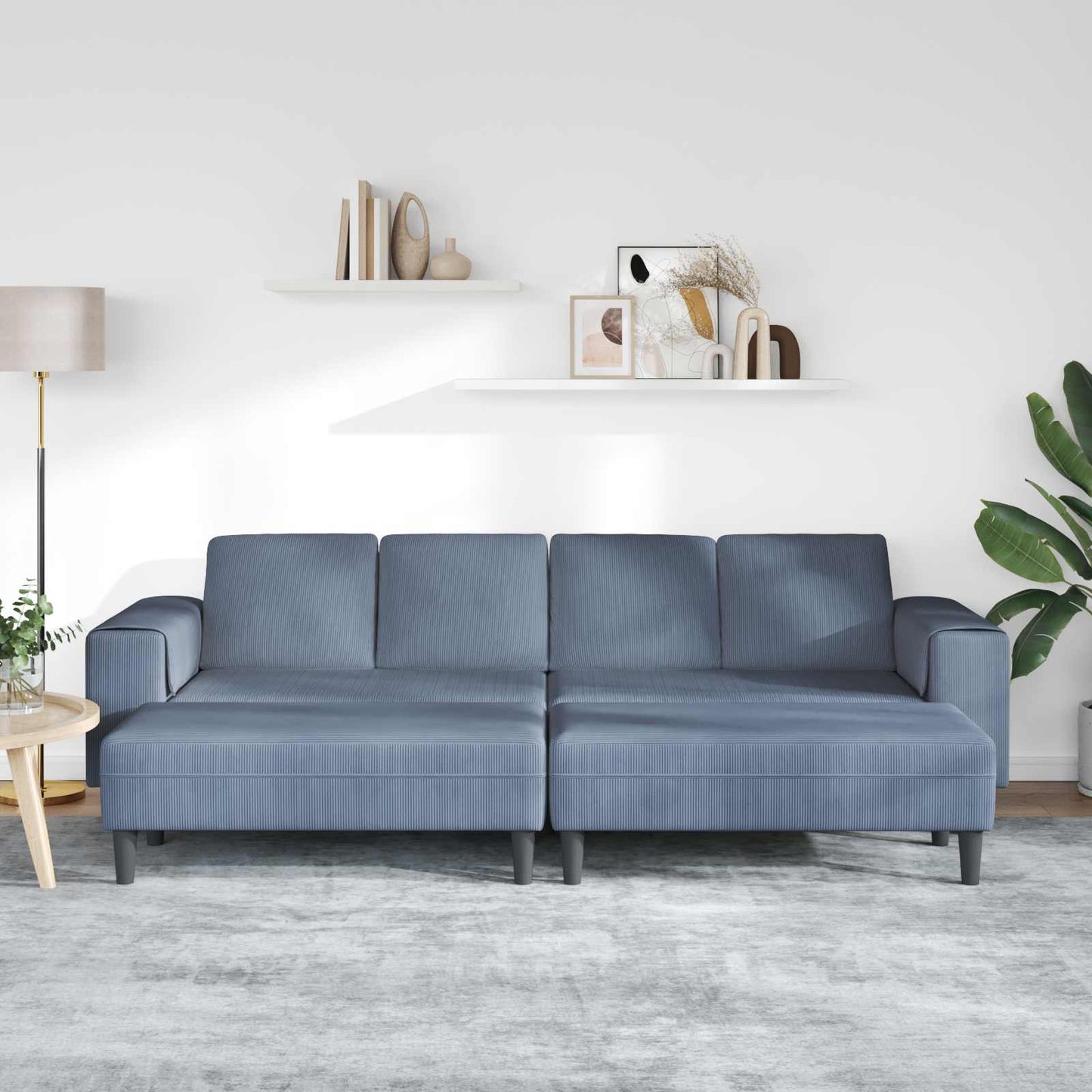 Divano con cuscino Blu 250 x 188 x 76 cm Tessuto in Cords
