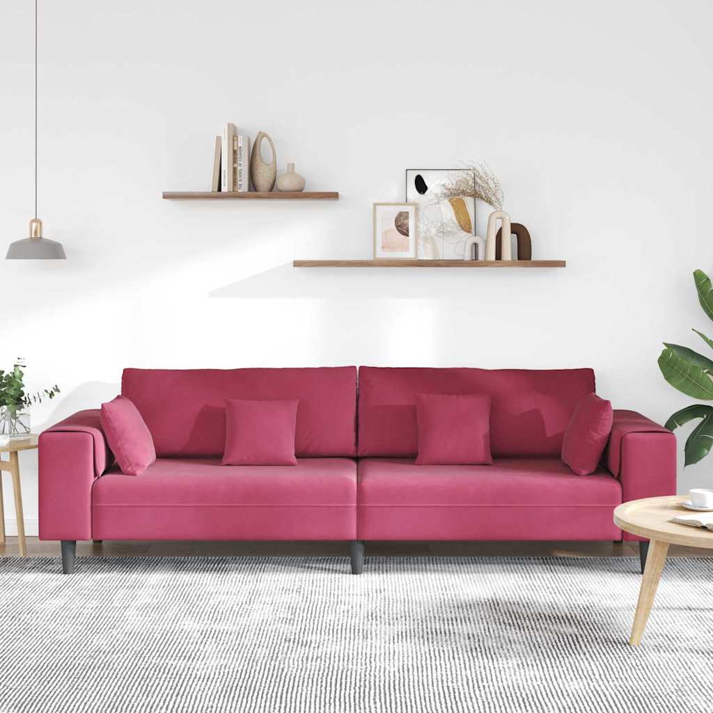 Divano con cuscino Rosso Vino 250 x 77 x 76 cm Velluto