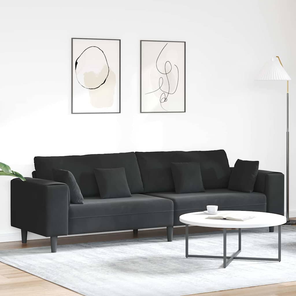 Divano con cuscino Nero 250 x 77 x 76 cm Velluto