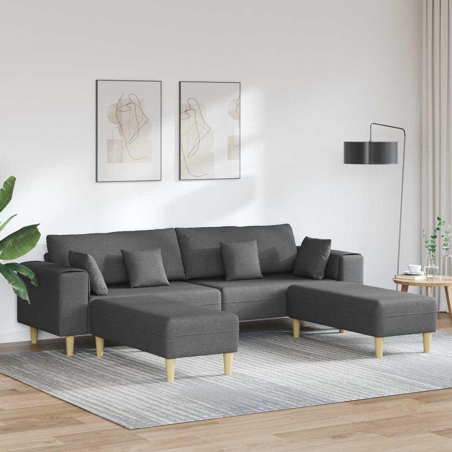 Divano con cuscino 3 pcs Grigio scuro Tessuto