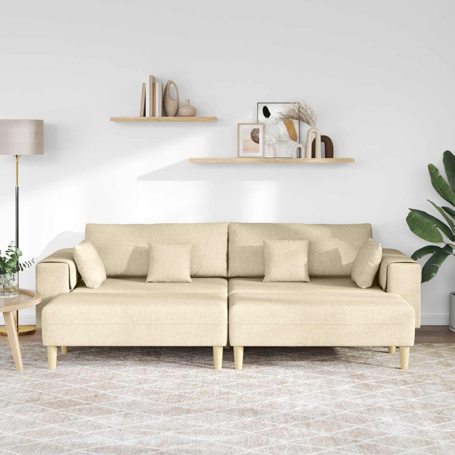 Divano con cuscino 3 pcs Crema Tessuto
