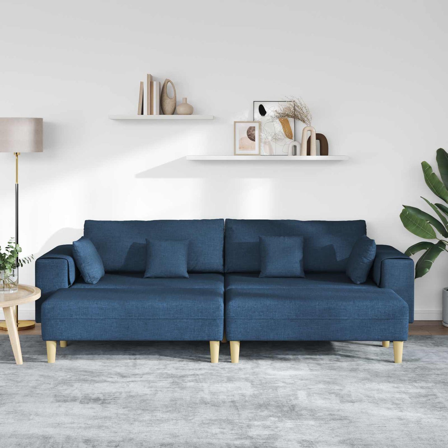 Divano con cuscino 3 pcs Blu Tessuto