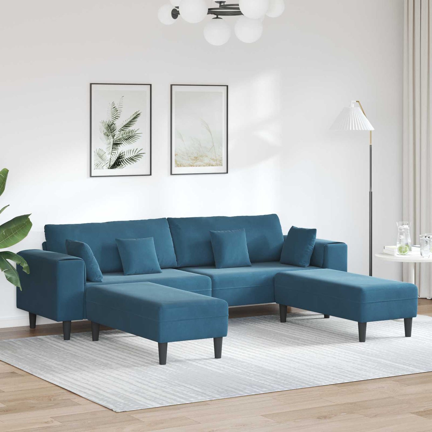 Divano con cuscino 3 pcs Blu Velluto