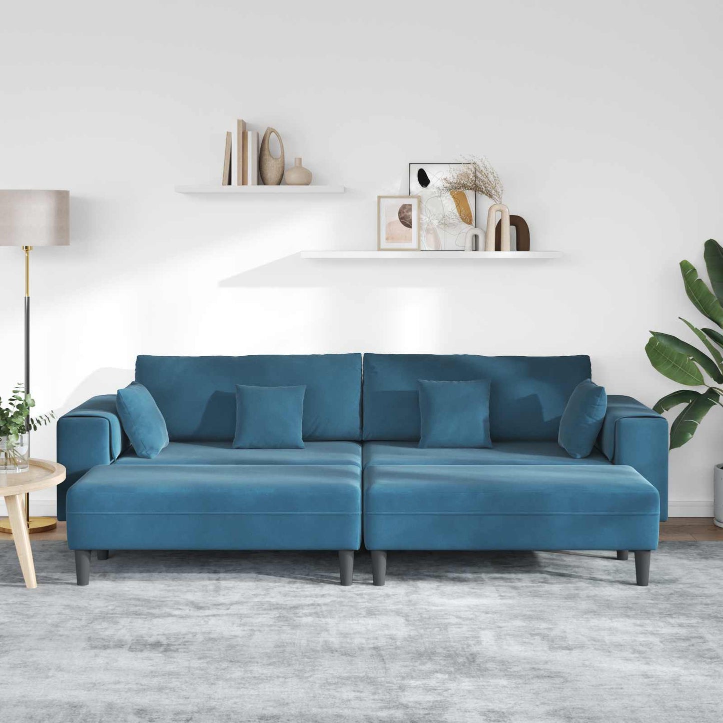 Divano con cuscino 3 pcs Blu Velluto