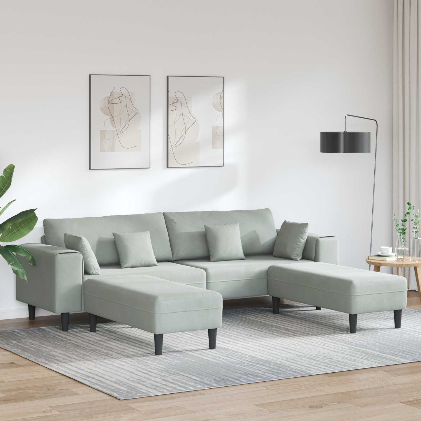 Divano con cuscino 3 pcs Grigio chiaro Velluto