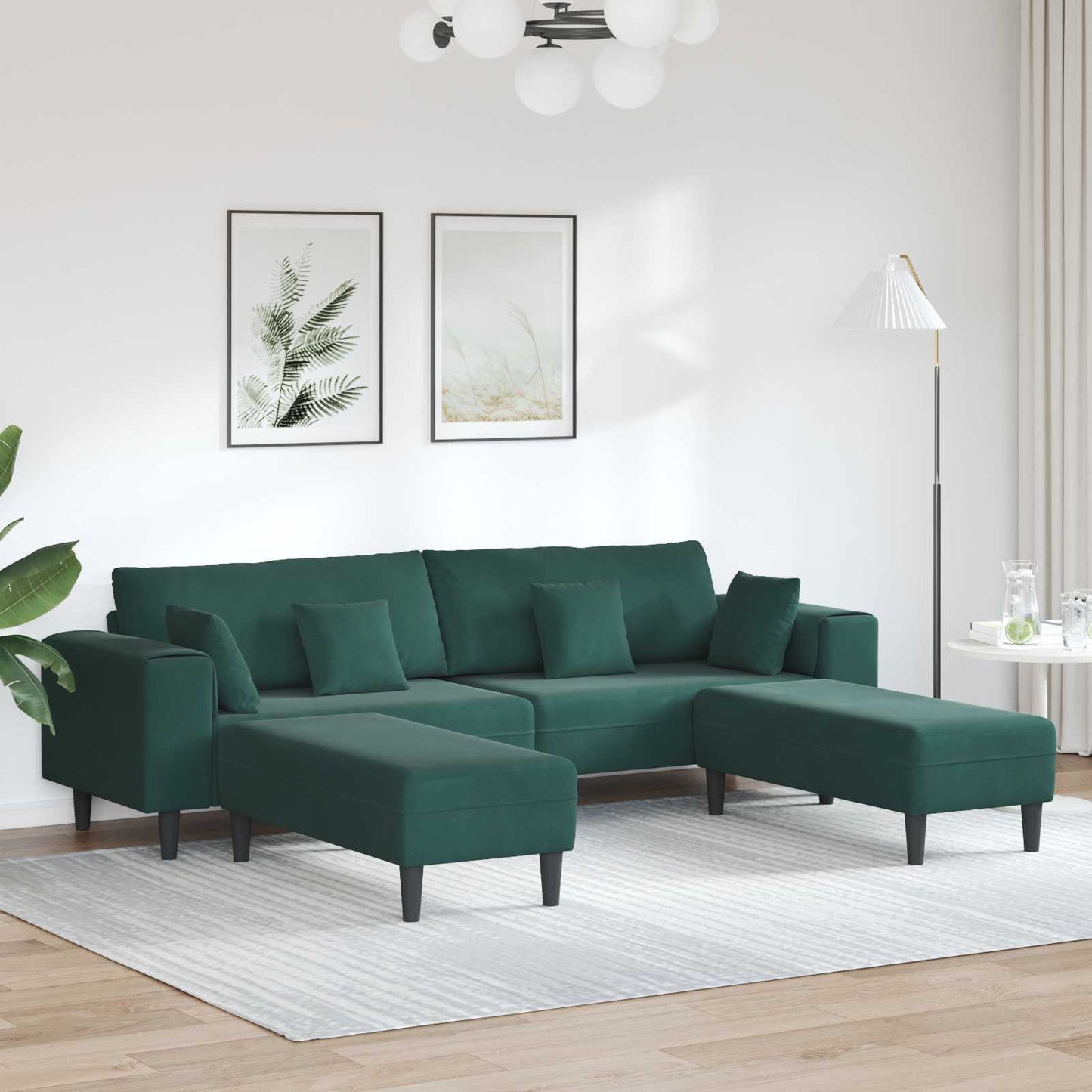 Divano con cuscino 3 pcs Verde Scuro Velluto