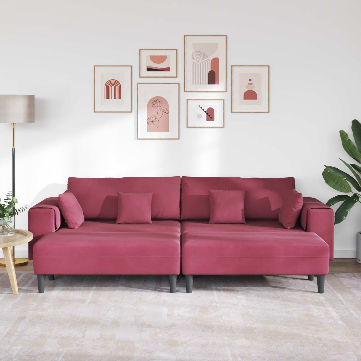 Divano con cuscino 3 pcs Rosso Vino Velluto