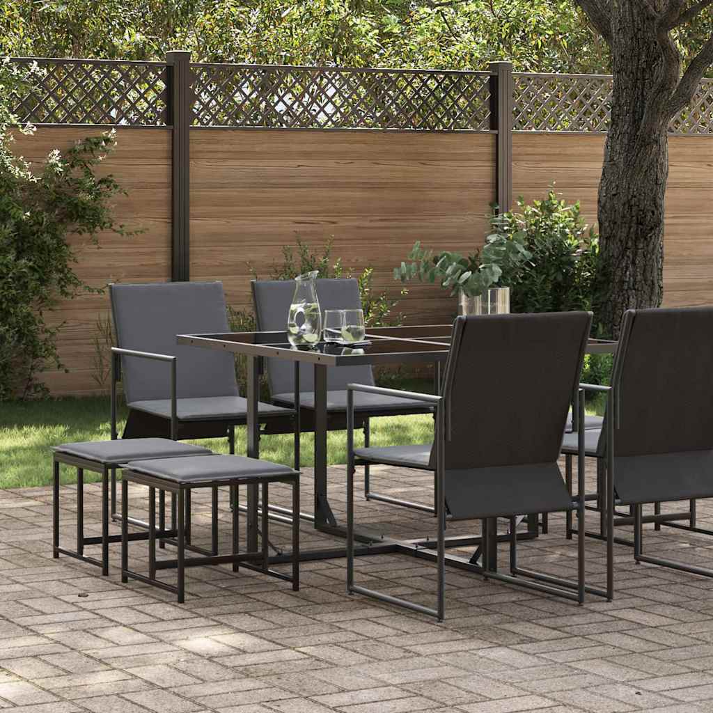 Set da Pranzo per Giardino 9 pcs Nero Acciaio