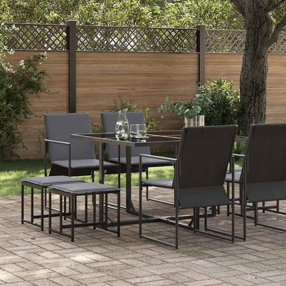 Set da Pranzo per Giardino 9 pcs Nero Acciaio