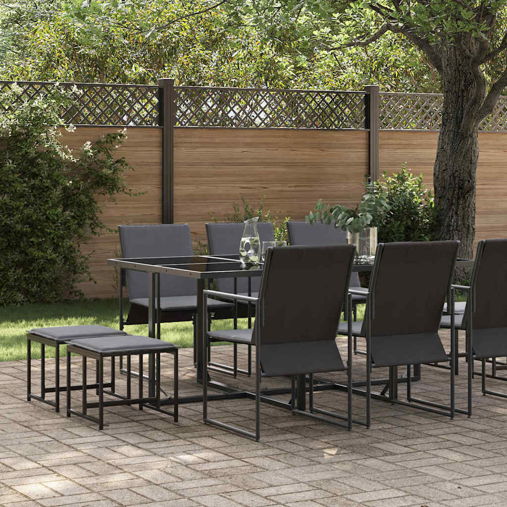Set da Pranzo per Giardino 11 pcs Nero Acciaio