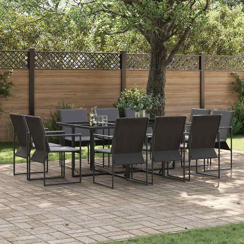 Set da Pranzo per Giardino 11 pcs Nero Acciaio