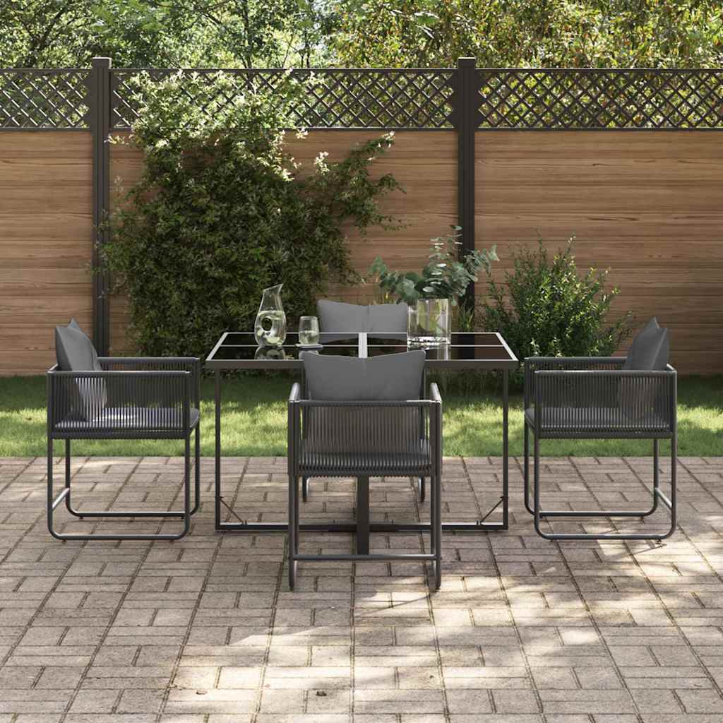 Set da Pranzo per Giardino 5 pcs Nero Acciaio