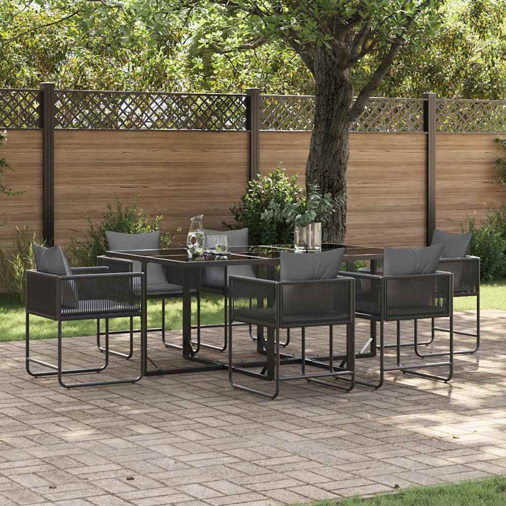 Set da Pranzo per Giardino 7 pcs Nero Acciaio