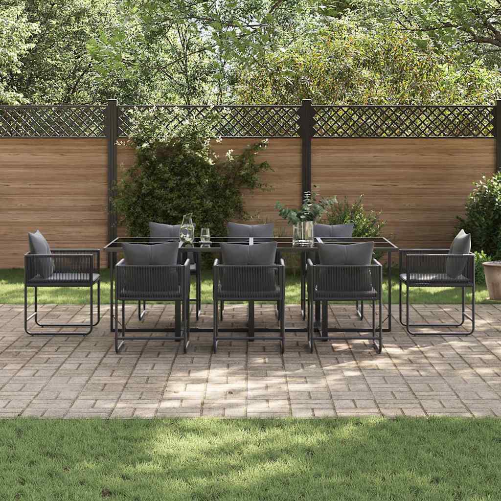 Set da Pranzo per Giardino 9 pcs Nero Acciaio