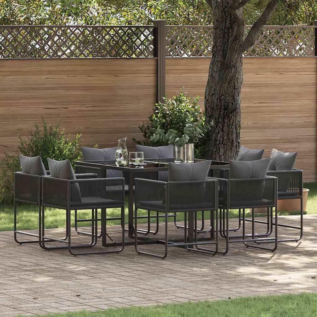 Set da Pranzo per Giardino 9 pcs Nero Acciaio