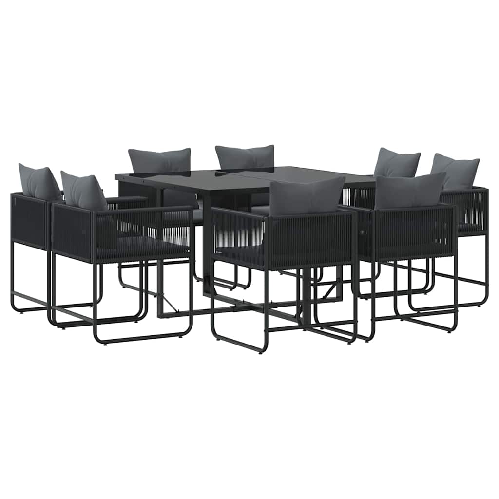 Set da Pranzo per Giardino 9 pcs Nero Acciaio