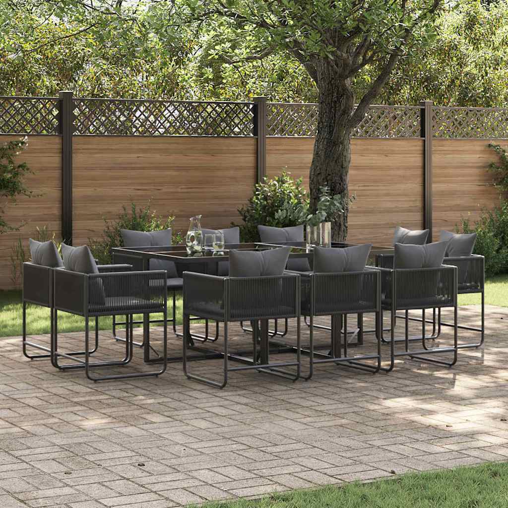 Set da Pranzo per Giardino 11 pcs Nero Acciaio