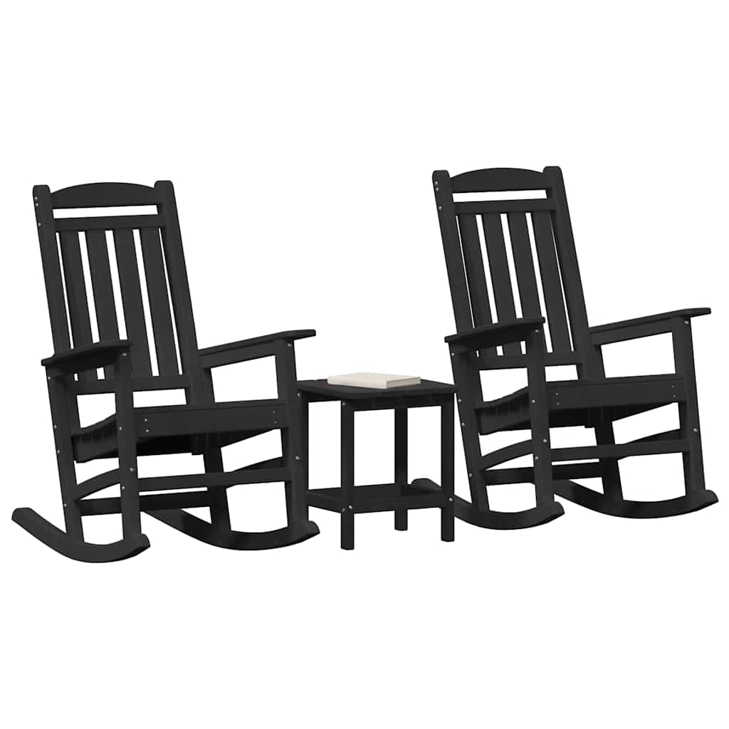 Sedia a dondolo 3 pcs Nero Polietilene