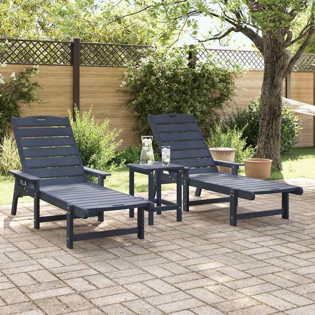 Lettino da sole 2 pcs Navy 195,5 x 53 x 98,5 cm Polietilene
