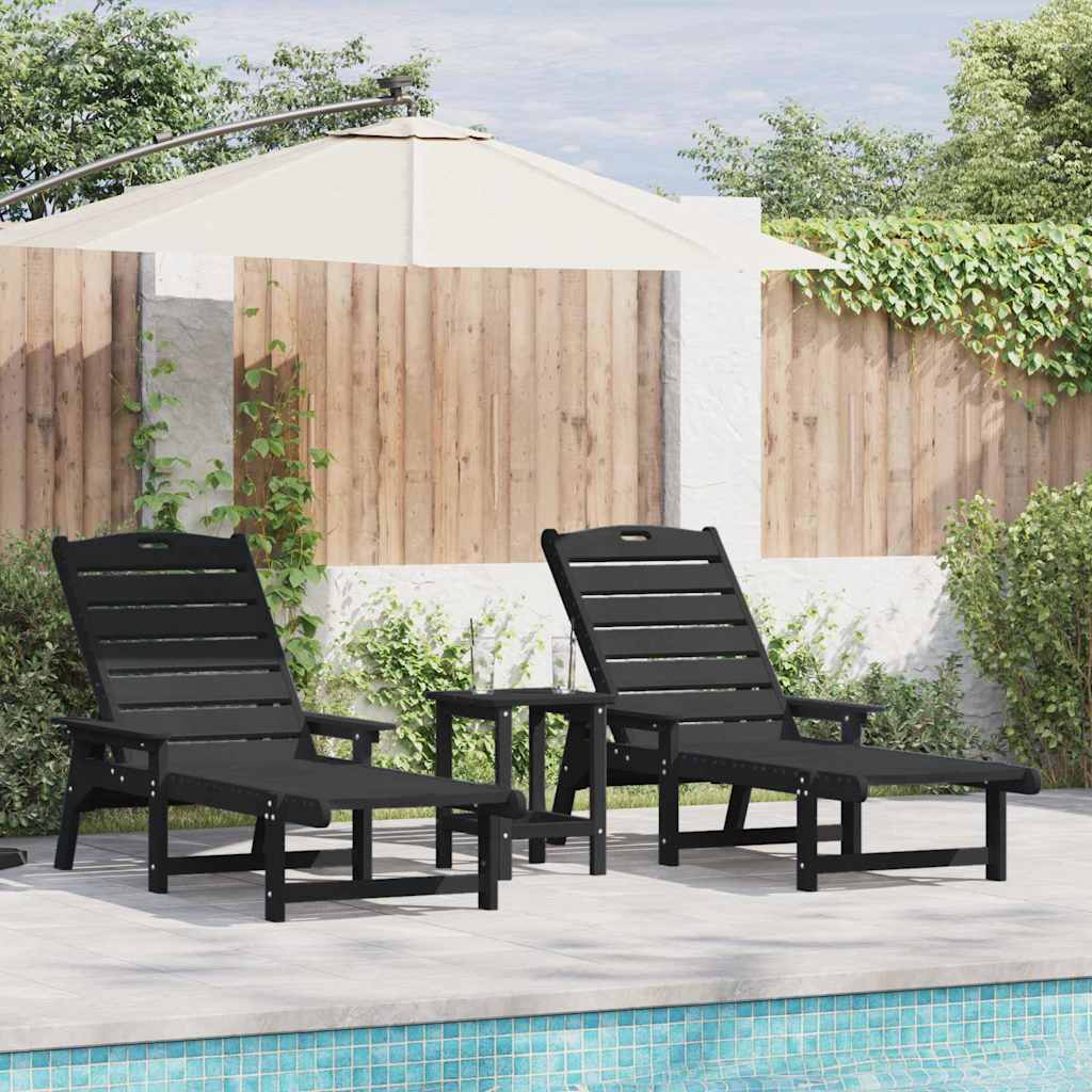 Lettino da sole 3 pcs Nero Polietilene