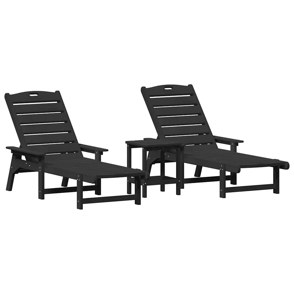 Lettino da sole 3 pcs Nero Polietilene