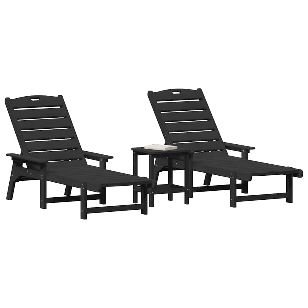 Lettino da sole 3 pcs Nero Polietilene