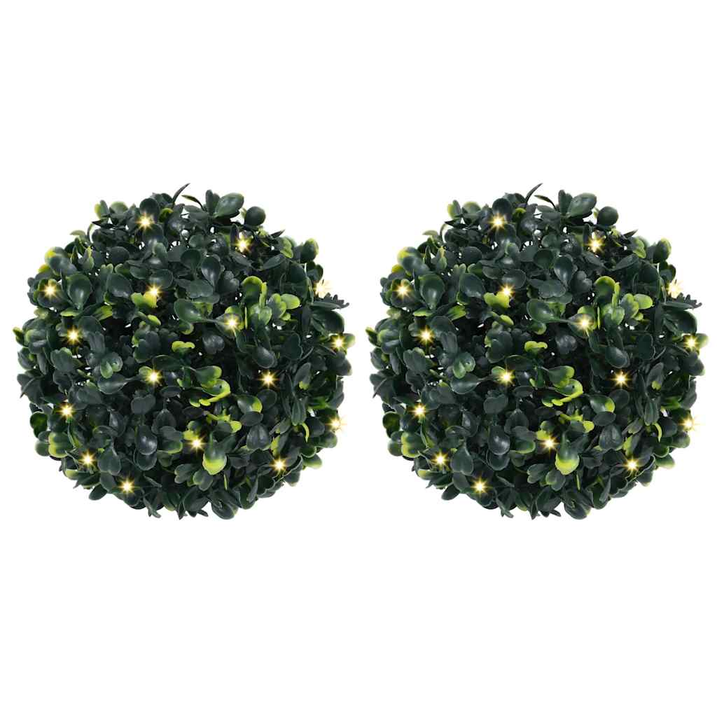 Sfere di Bosso Artificiale con Luci LED 2 pz Verdi 22 cm