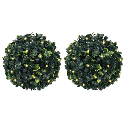 Sfere di Bosso Artificiale con Luci LED 2 pz Verdi 22 cm