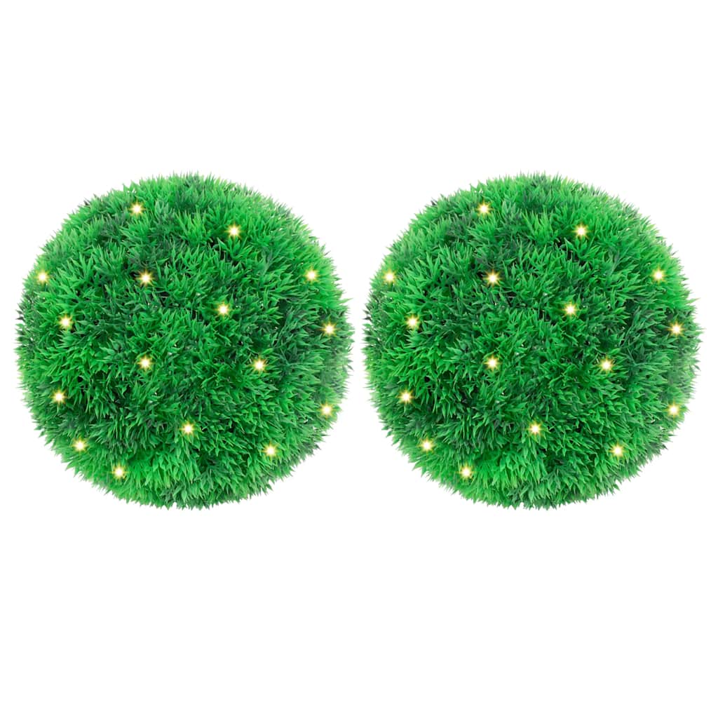 Sfere di Bosso Artificiale con Luci LED 2 pz Verdi 22 cm