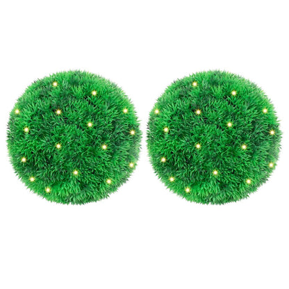 Sfere di Bosso Artificiale con Luci LED 2 pz Verdi 22 cm