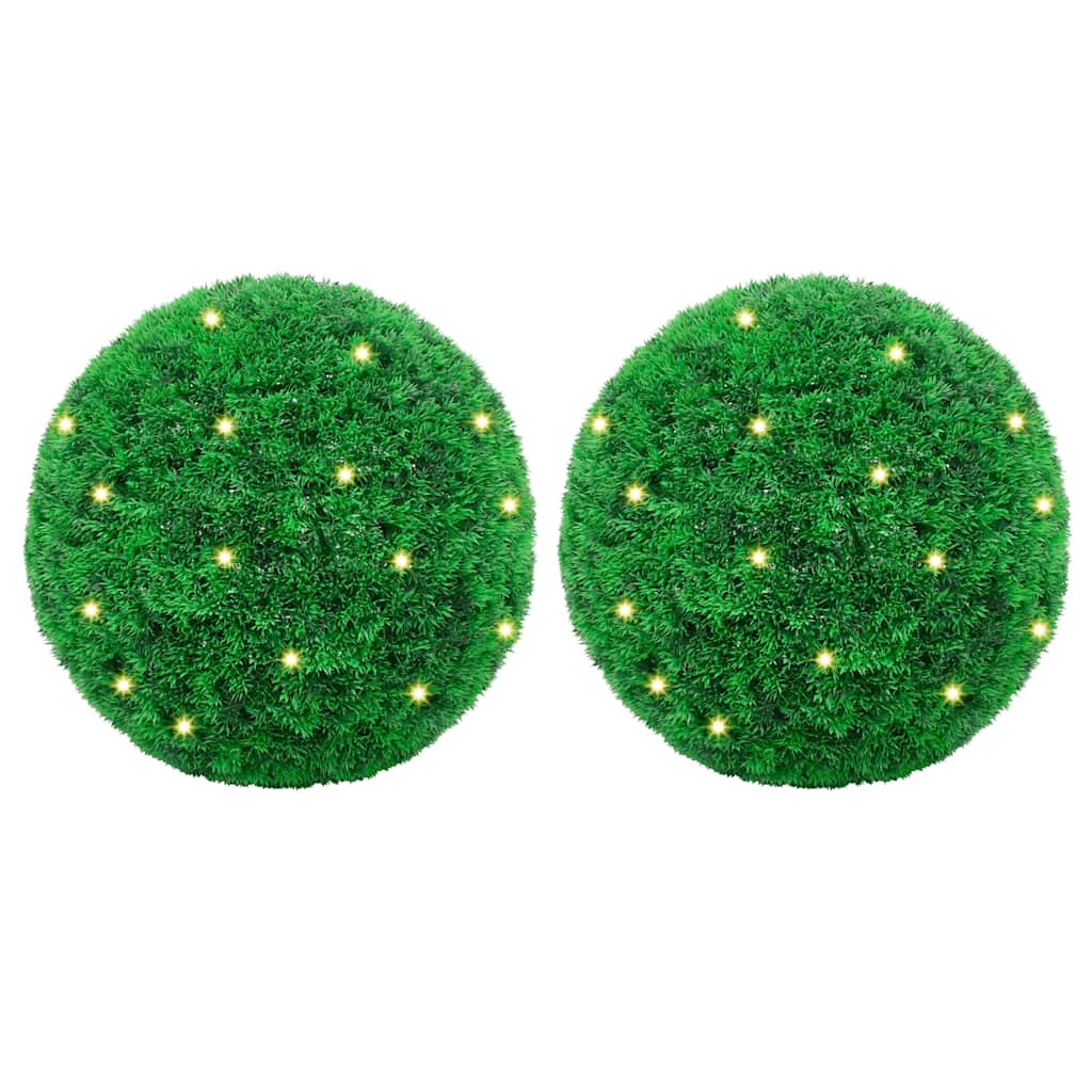 Sfere di Bosso Artificiale con Luci LED 2 pz Verdi 35 cm