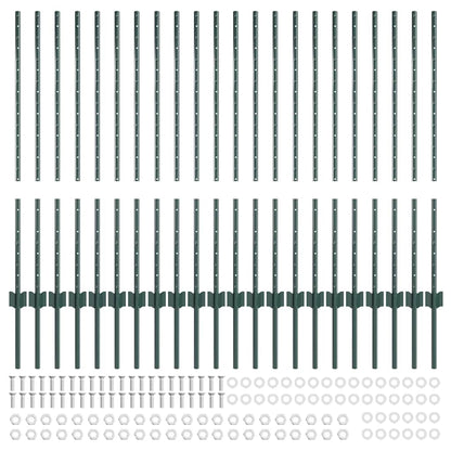 Palo della recinzione 22 pcs Verde 140 cm Acciaio