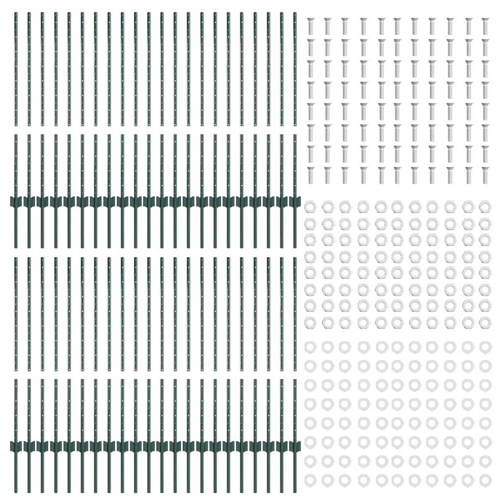 Palo della recinzione 44 pcs Verde 140 cm Acciaio