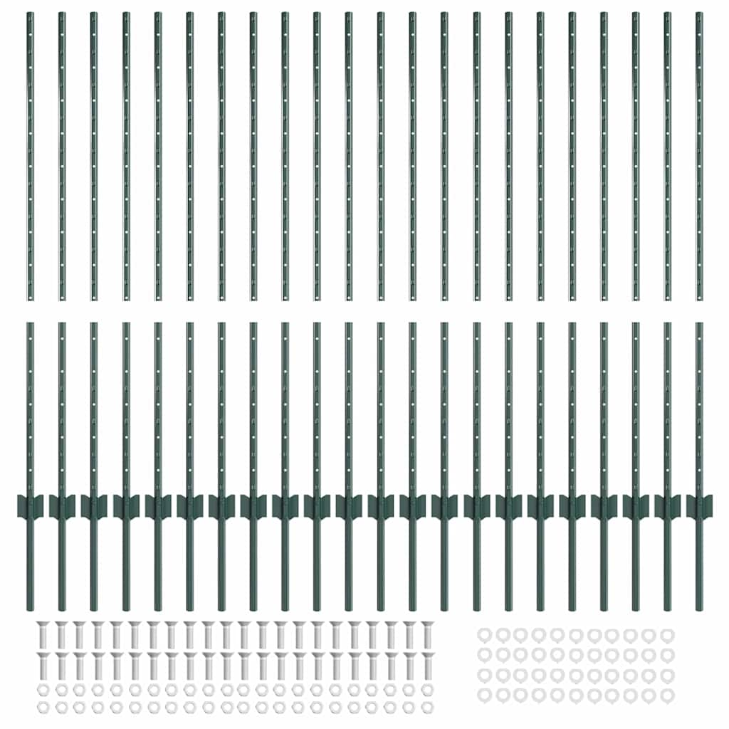 Palo della recinzione 22 pcs Verde 160 cm Acciaio