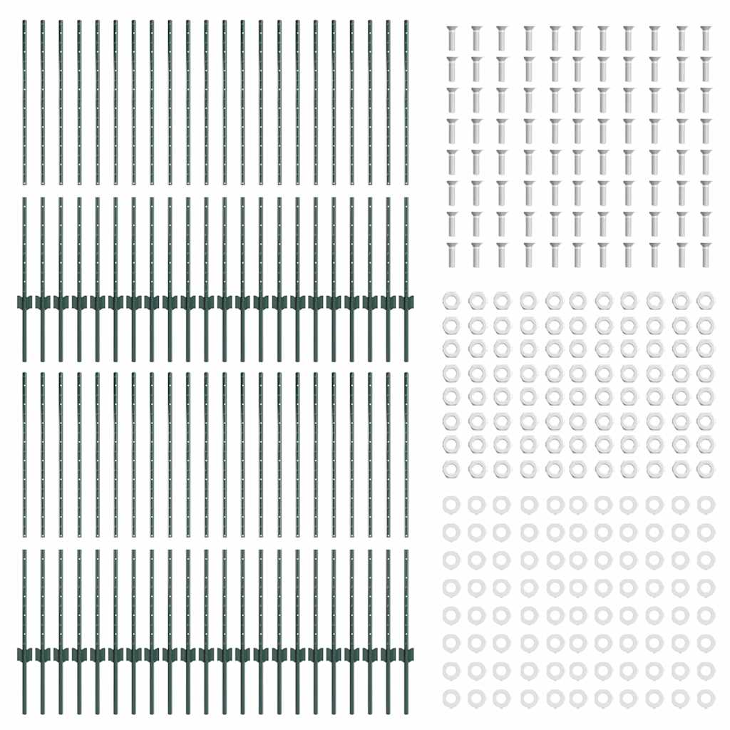 Palo della recinzione 44 pcs Verde 160 cm Acciaio