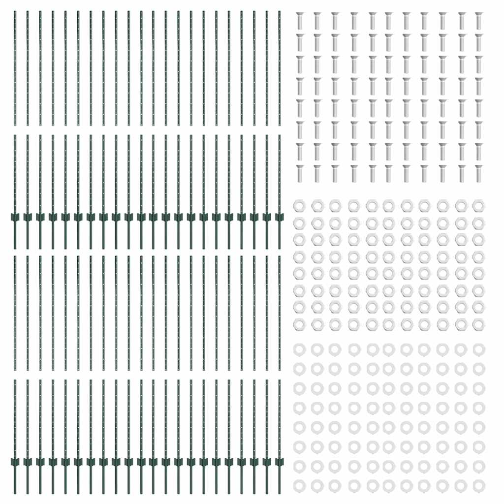 Palo della recinzione 44 pcs Verde 200 cm Acciaio