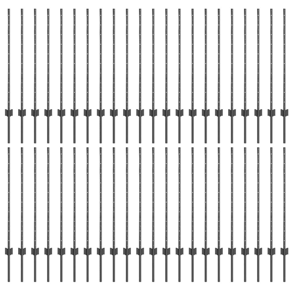 Palo della recinzione 44 pcs Grigio 140 cm Acciaio