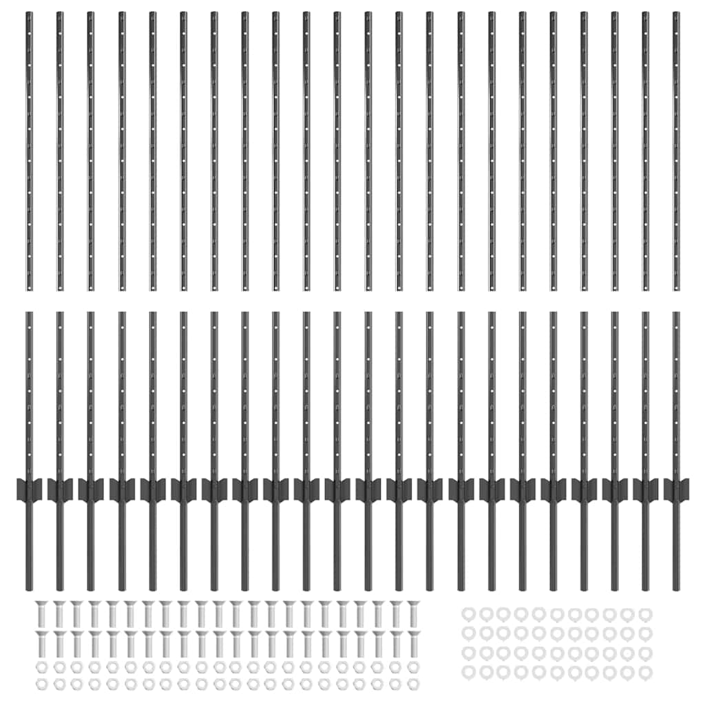 Palo della recinzione 22 pcs Grigio 160 cm Acciaio