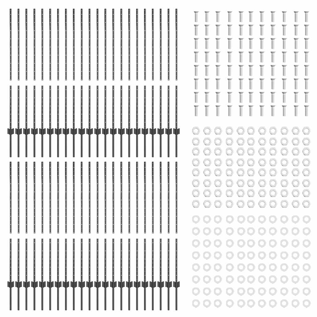 Palo della recinzione 44 pcs Grigio 160 cm Acciaio