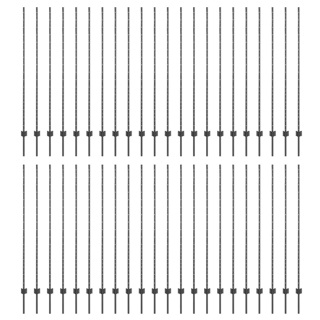 Palo della recinzione 44 pcs Grigio 200 cm Acciaio