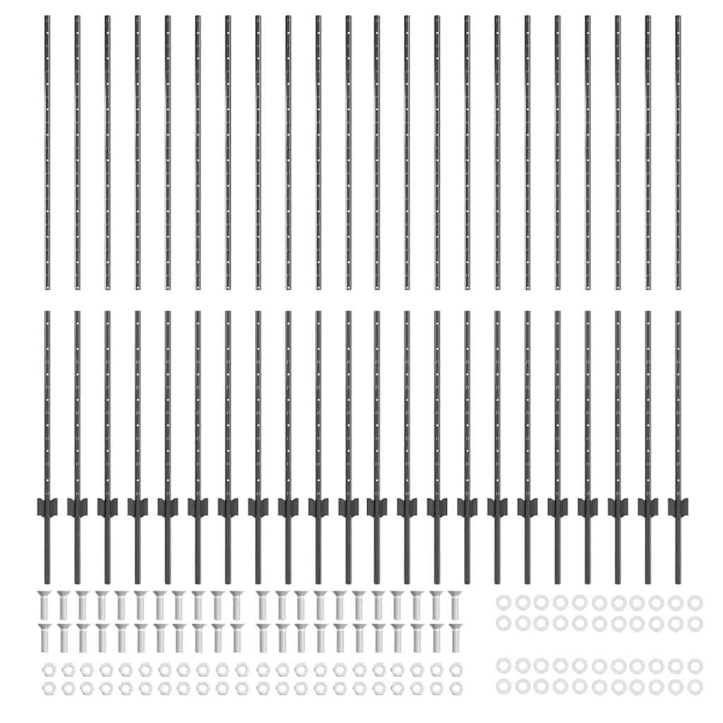 Palo della recinzione 22 pcs Grigio 200 cm Acciaio