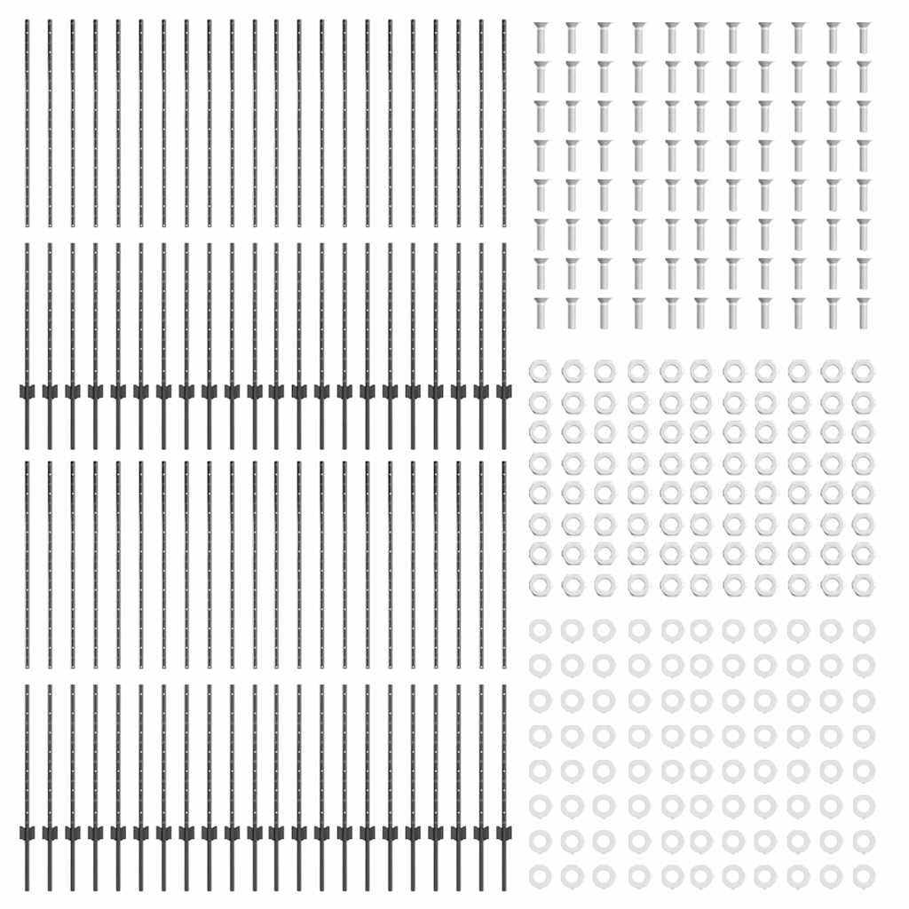Palo della recinzione 44 pcs Grigio 200 cm Acciaio