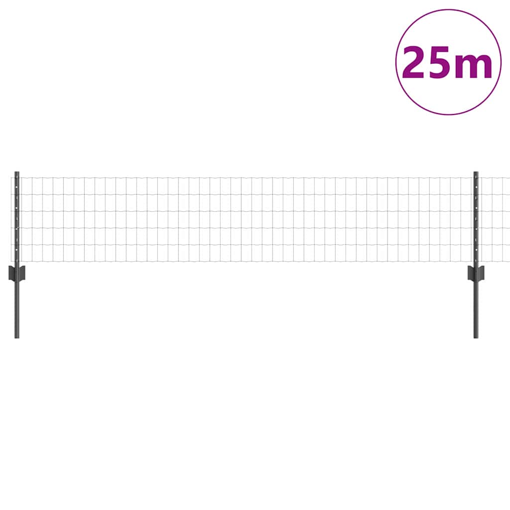 Recinzione con Posto Grigio 0,4 x 25 m Acciaio e PVC