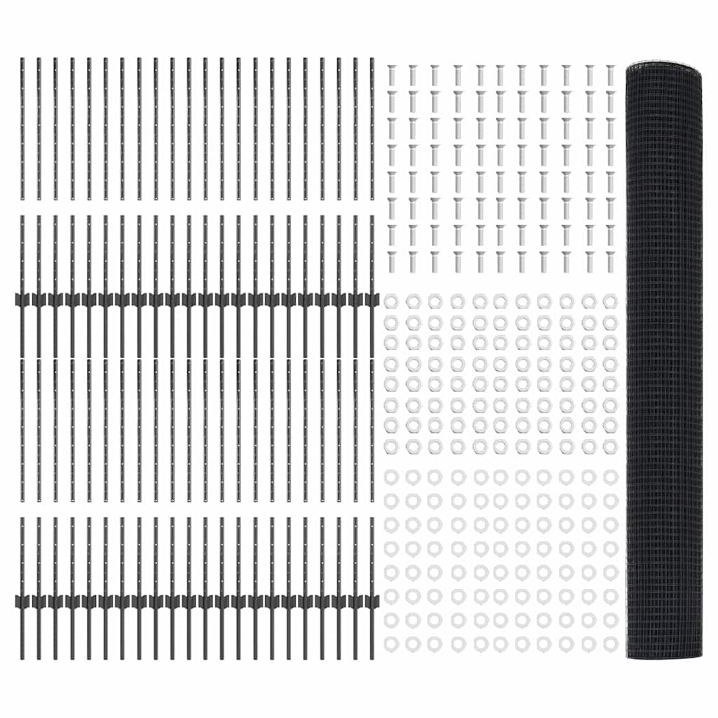 Recinzione con Posto Grigio 1 x 100 m Acciaio e PVC