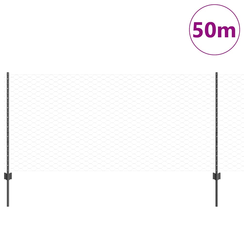 Recinzione con Posto Grigio 1 x 50 m Acciaio e PVC