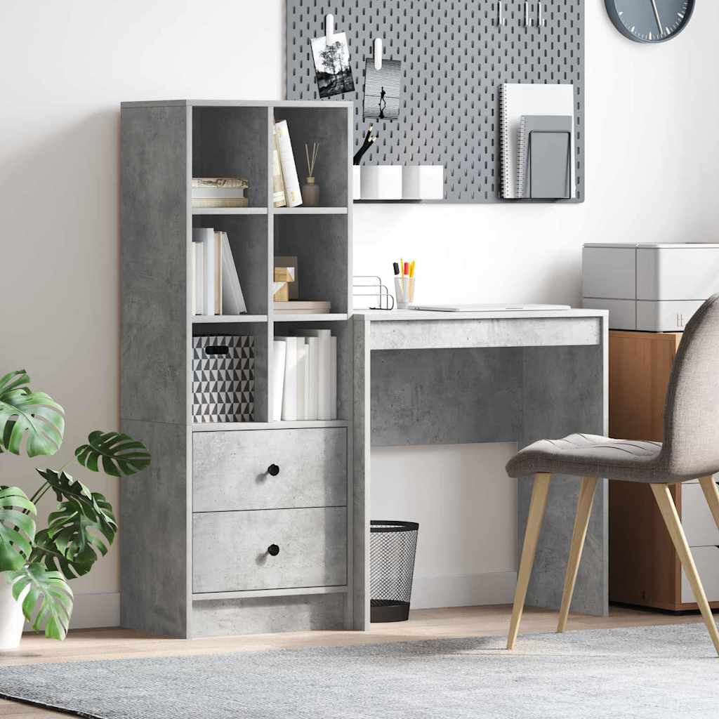Scrivania con cassetto 2 pcs Grigio cemento