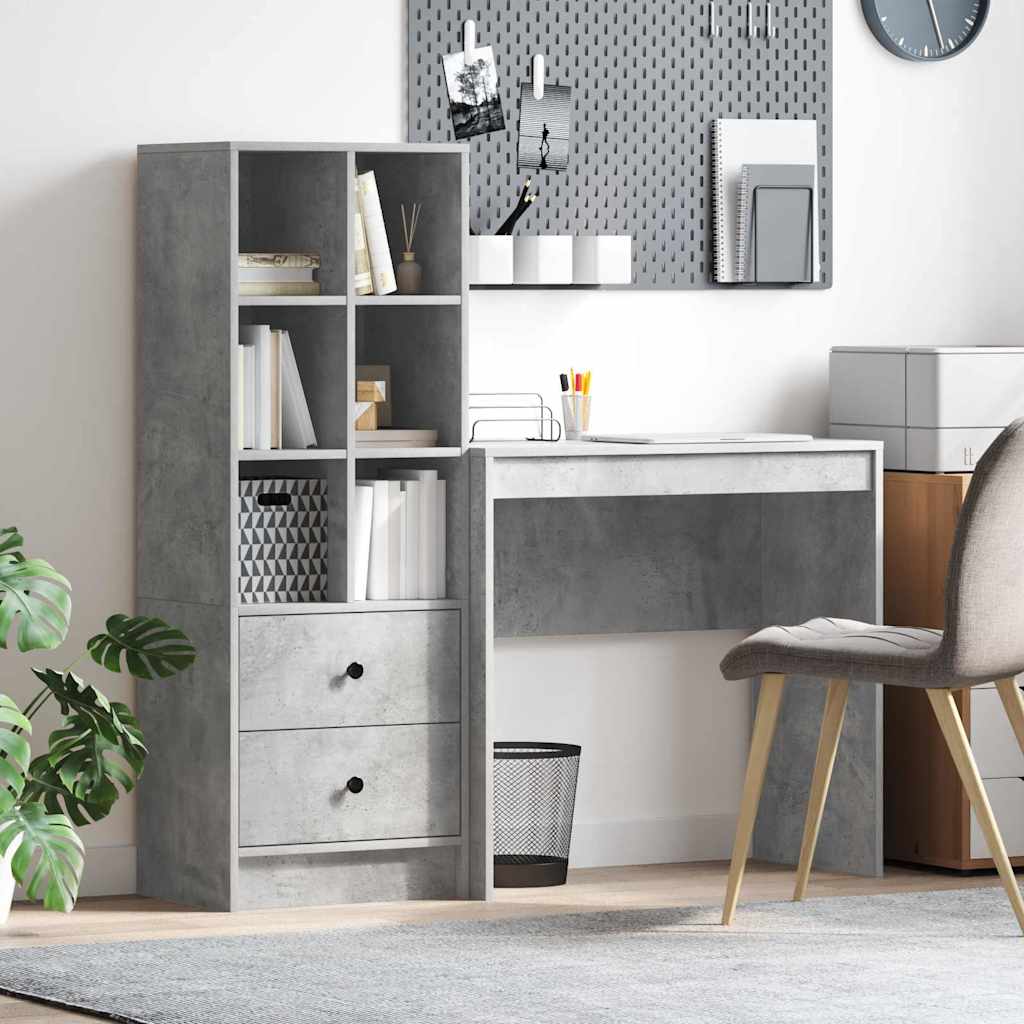 Scrivania con cassetto 2 pcs Grigio cemento