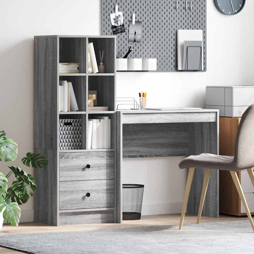 Scrivania con cassetto 2 pcs Grigio Sonoma