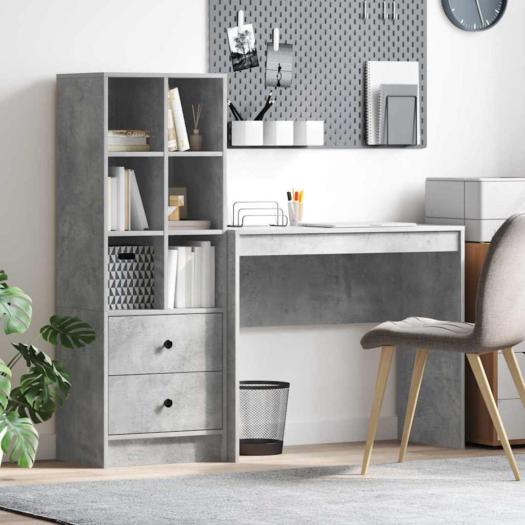 Scrivania con cassetto 2 pcs Grigio cemento