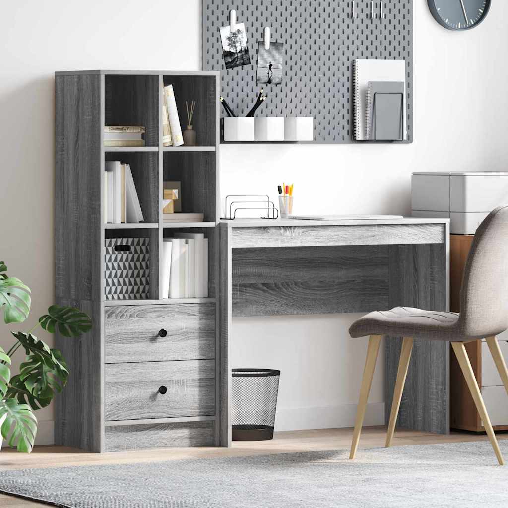 Scrivania con cassetto 2 pcs Grigio Sonoma